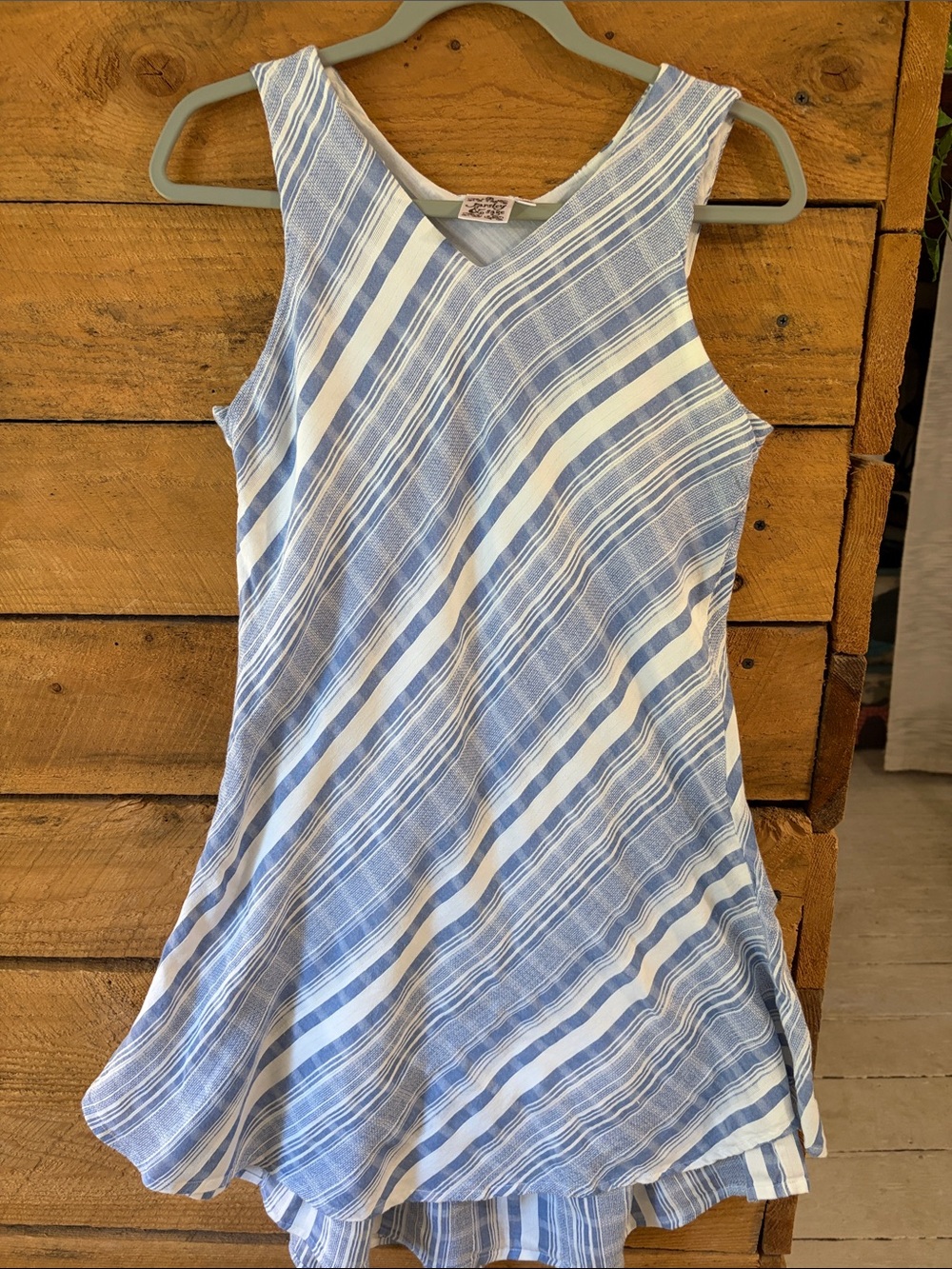 Parsley & Sage Blue and White Diagonal Stripe Mini Dress